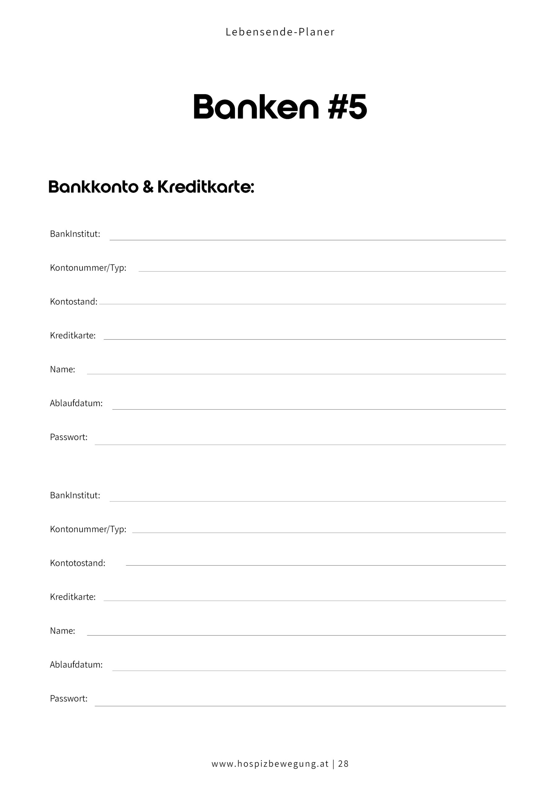 Lebensendeplaner Beispiel Bank